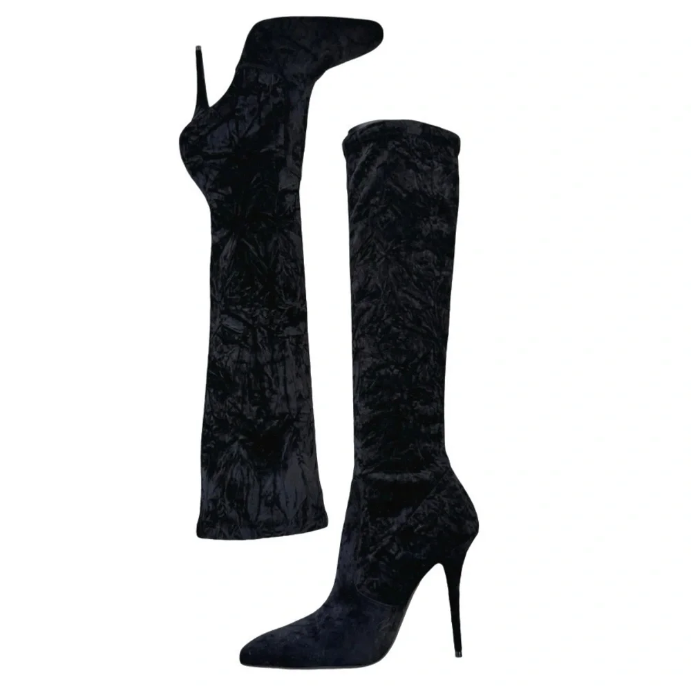 SAINT LAURENT Velvet Talia Knee-High Boots 110 Black 41 - Picture 9 of 11